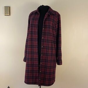 Chaps Plaid Trench Coat - Burgundy and Black size large